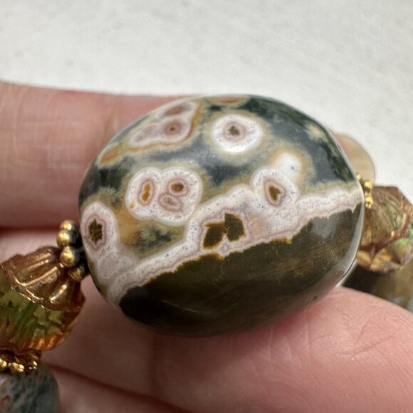 Bracelet Ocean Jasper Gemstone Chunky Beaded Multicolor Toggle Clasp‎ 8.5" NWT - Picture 3 of 11